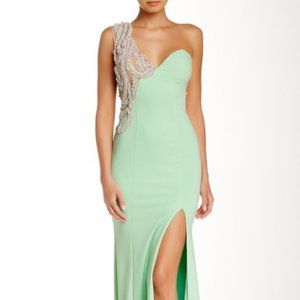 Mint green with embellishment couture evening gown